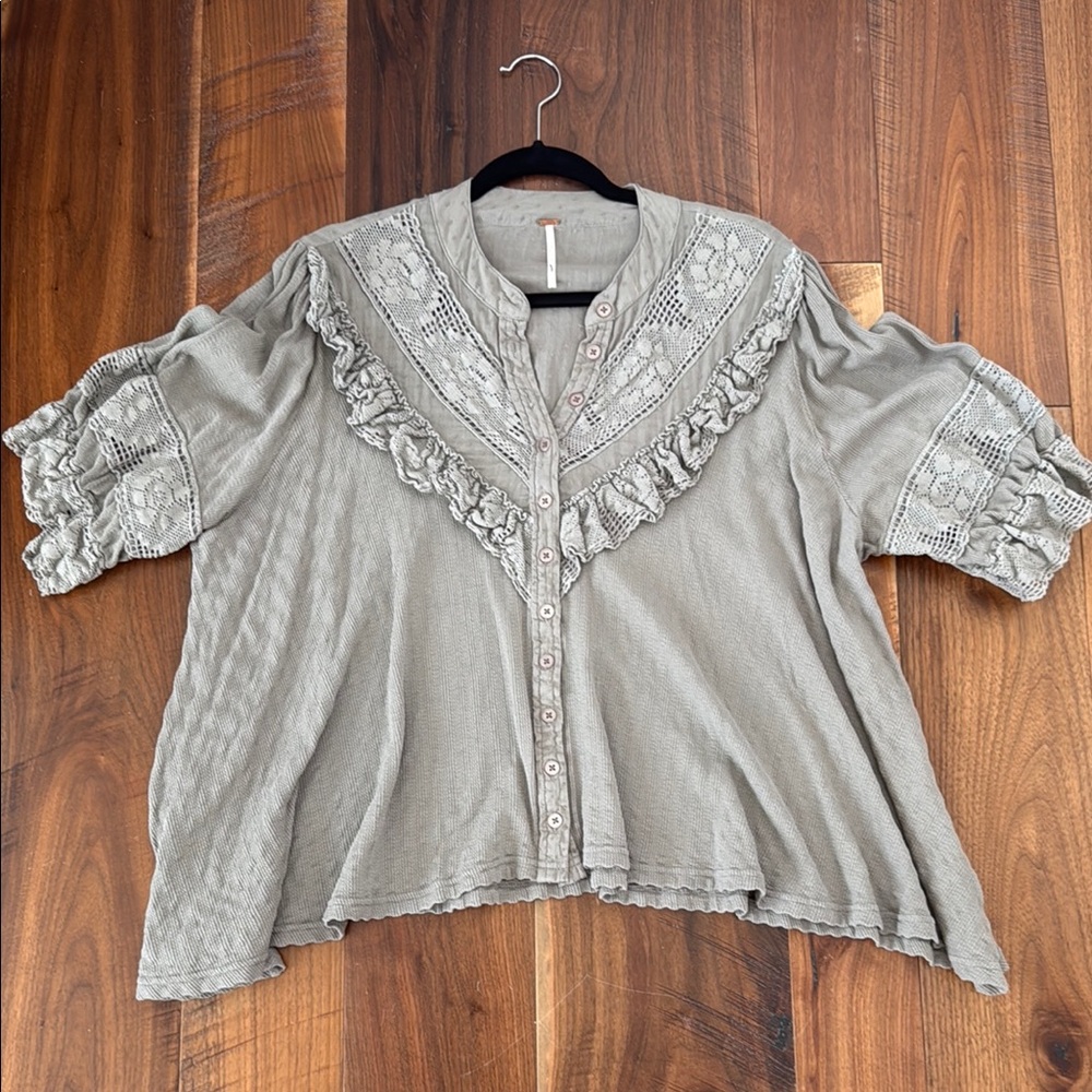 Free People Gray Ruffled Blouse